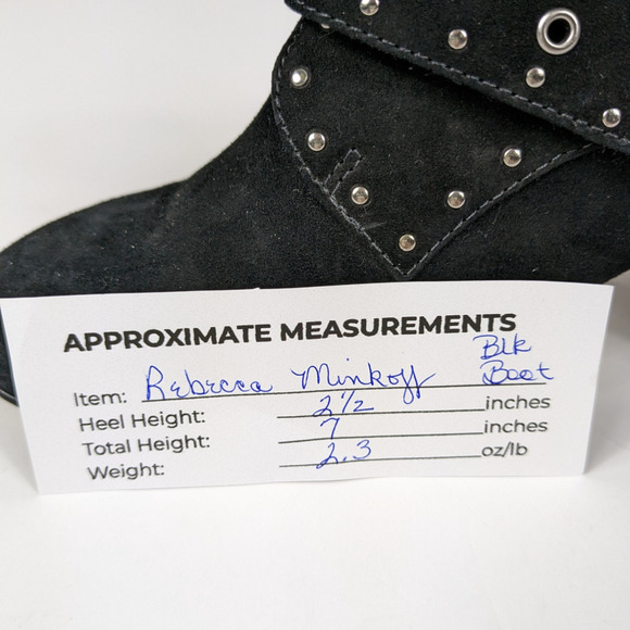 Rebecca Minkoff Boots 7 Black Suede Leather Logan Studded Block Heel Booties - Picture 7 of 7